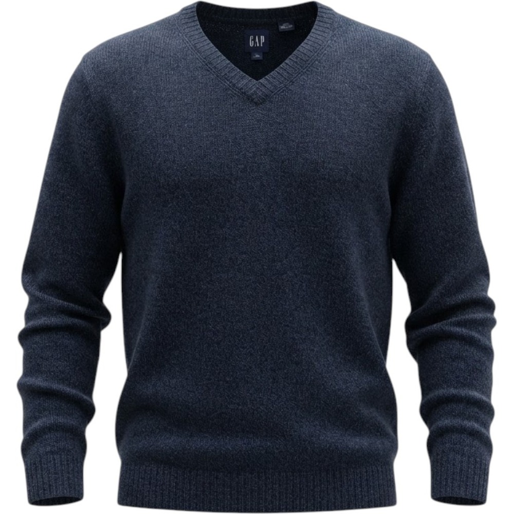 Vtg 90s GAP Men's Navy Blue V-Neck Lambswool Sweater Preppy Academia Capsule LG